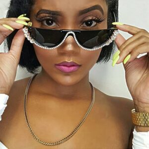 Diamond Cat Eye Sunglasses Women Semi-Rimless Sun Glasses Luxury Brand Designer Crystal Sexy Frame Rhinestone Elegant Eyewear