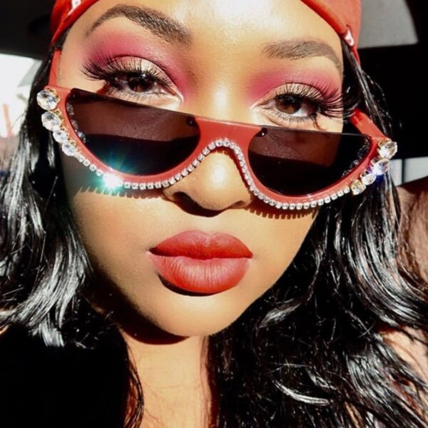 Diamond Cat Eye Sunglasses Women Semi-Rimless Sun Glasses Luxury Brand Designer Crystal Sexy Frame Rhinestone Elegant Eyewear - Image 6