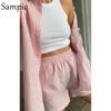 Sampic Loung Wear Tracksuit Women Shorts Set Stripe Long Sleeve Shirt Tops And Waist Loose High Mini Shorts Two Piece Sets 2021 - ImpotrsEZ - Image 3