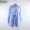 Sampic Loung Wear Tracksuit Women Shorts Set Stripe Long Sleeve Shirt Tops And Waist Loose High Mini Shorts Two Piece Sets 2021 - ImpotrsEZ - Image 5