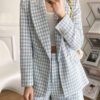 ImportsEz - TRAF Women Fashion Houndstooth Double Breasted Tweed Blazer Coat Vintage Long Sleeve Flap Pocket Female Outerwear Chic Veste - Image 3