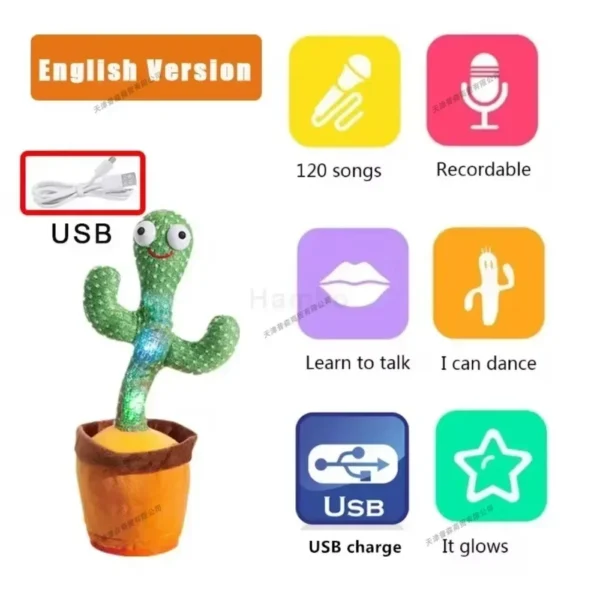 Dancing Cactus 120 Song Speaker Talking Usb Charging Voice Repeat Plush Cactu Dancer Toy Talk Plushie Stuffed Toys For Kids Gift - Image 10